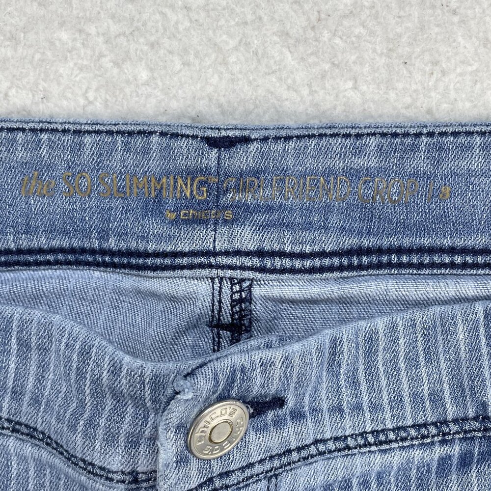 Chicos Jeans Womens (3.0) US 16 Blue Striped Girlfriend Crop High Rise 38x25 - Picture 10 of 13